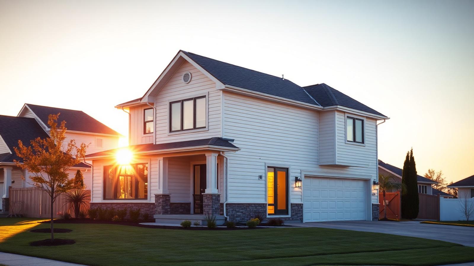 A modern suburban home at golden hour  illustrating the calm decision-making behind a well-timed mortgage refinance.